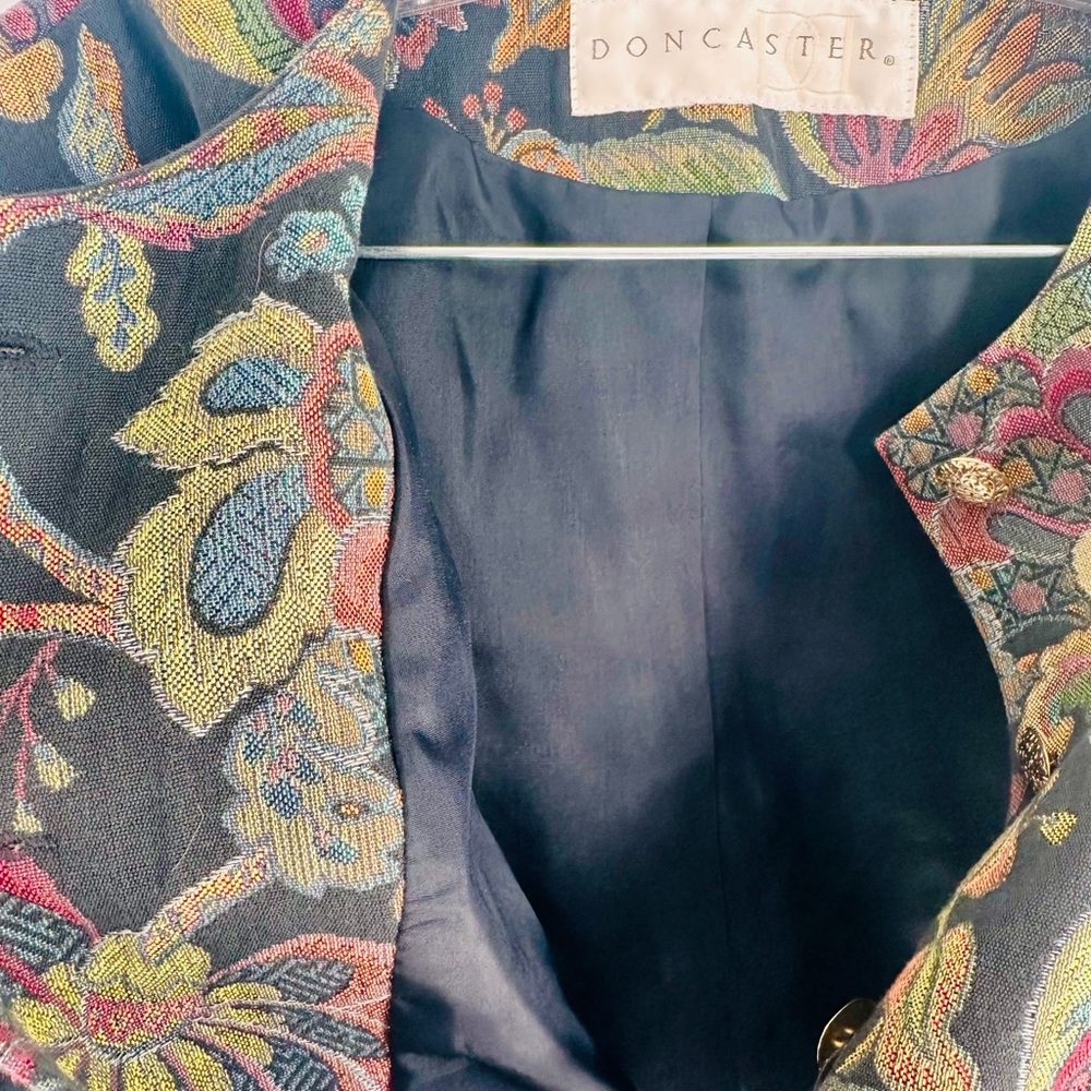 70s Floral Tapestry Doncaster Multicolor Woven Jacket Size 16 Waistcoat Art-Wear - Picture 4 of 4